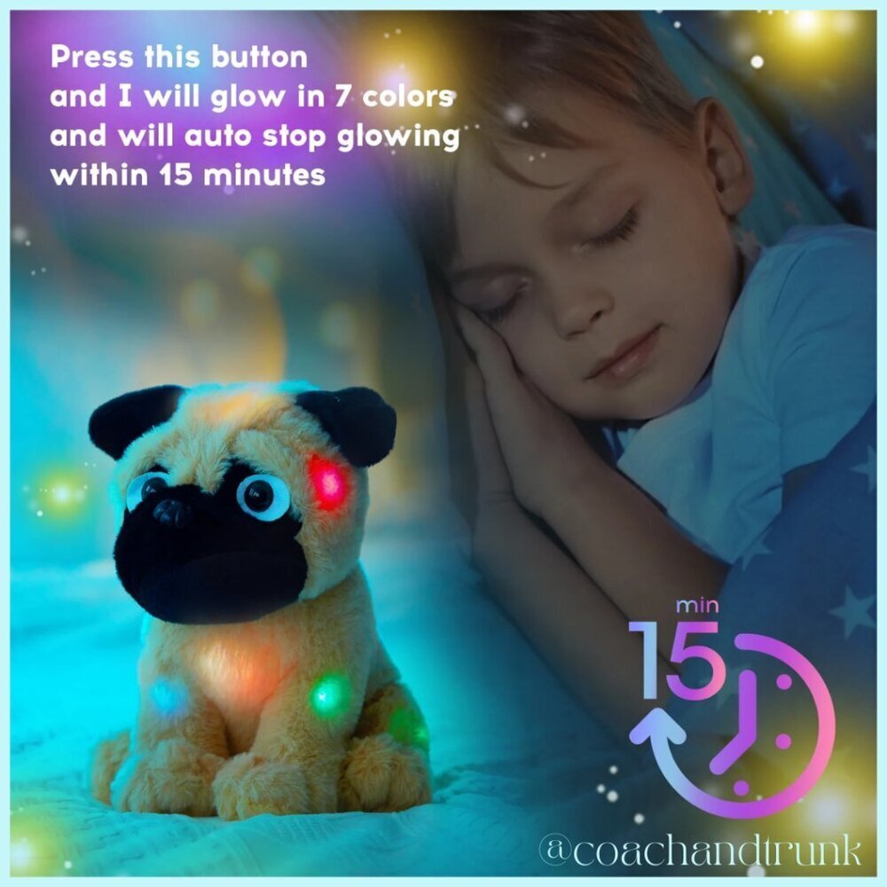 7 LED Light Plush Pug Auto Shut Off NWT Fluffy Stuffy